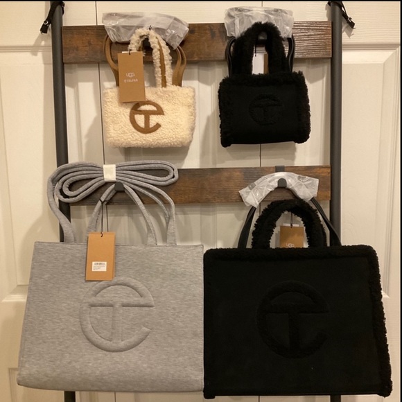 🆕UGG X TELFAR MEDIUM SHOPPER SHEARLING & SUEDE BLACK TOTE BAG - Picture 8 of 16